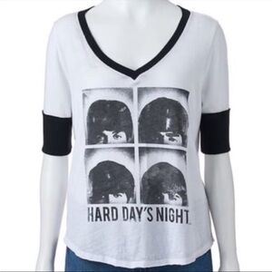 Rock & Republic Beatles Graphic Tee Shirt “HARD DAY’S NIGHT” Black & White Large